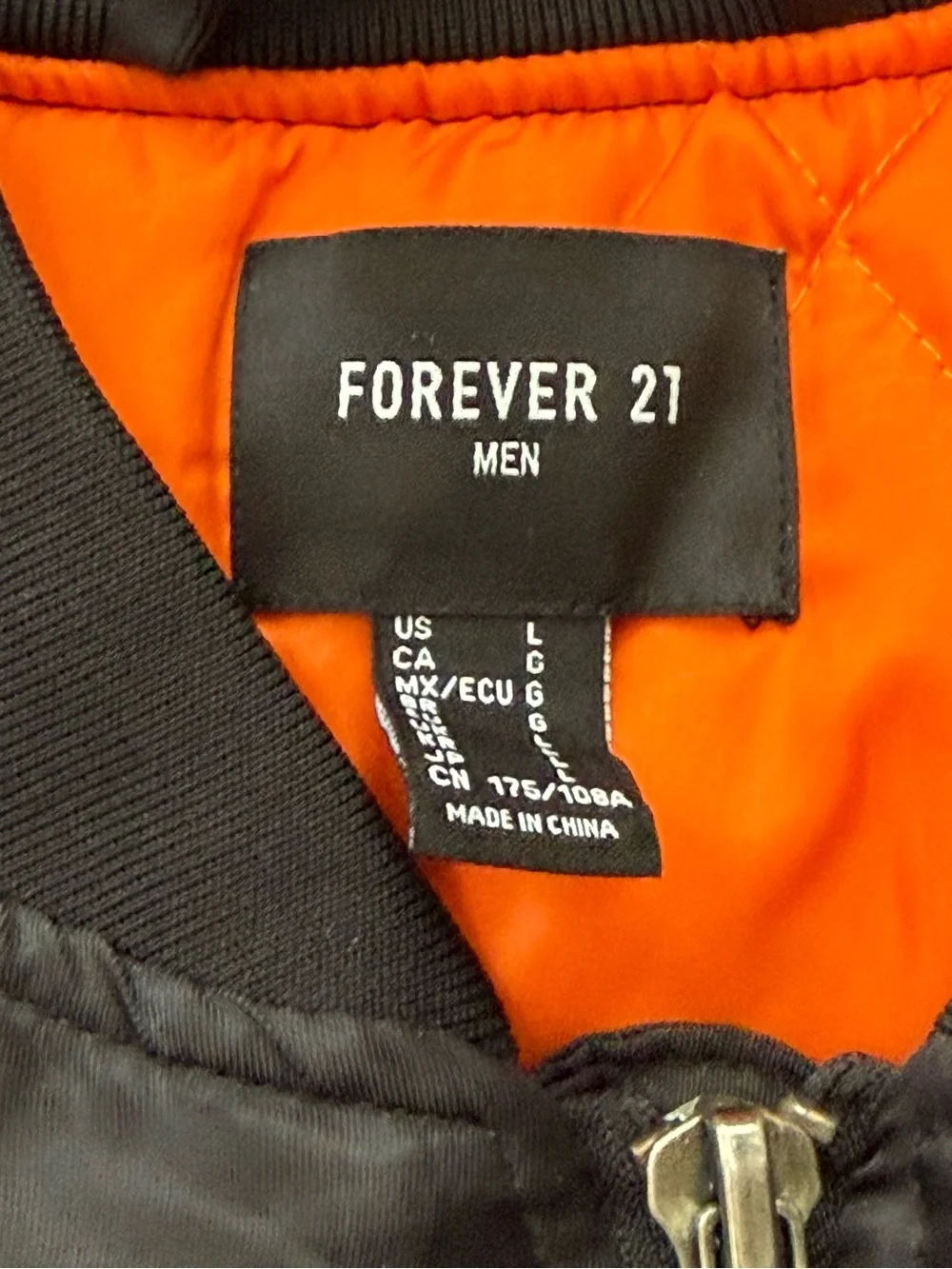 Forever 21 Black Bomber Jacket with Orange Interior